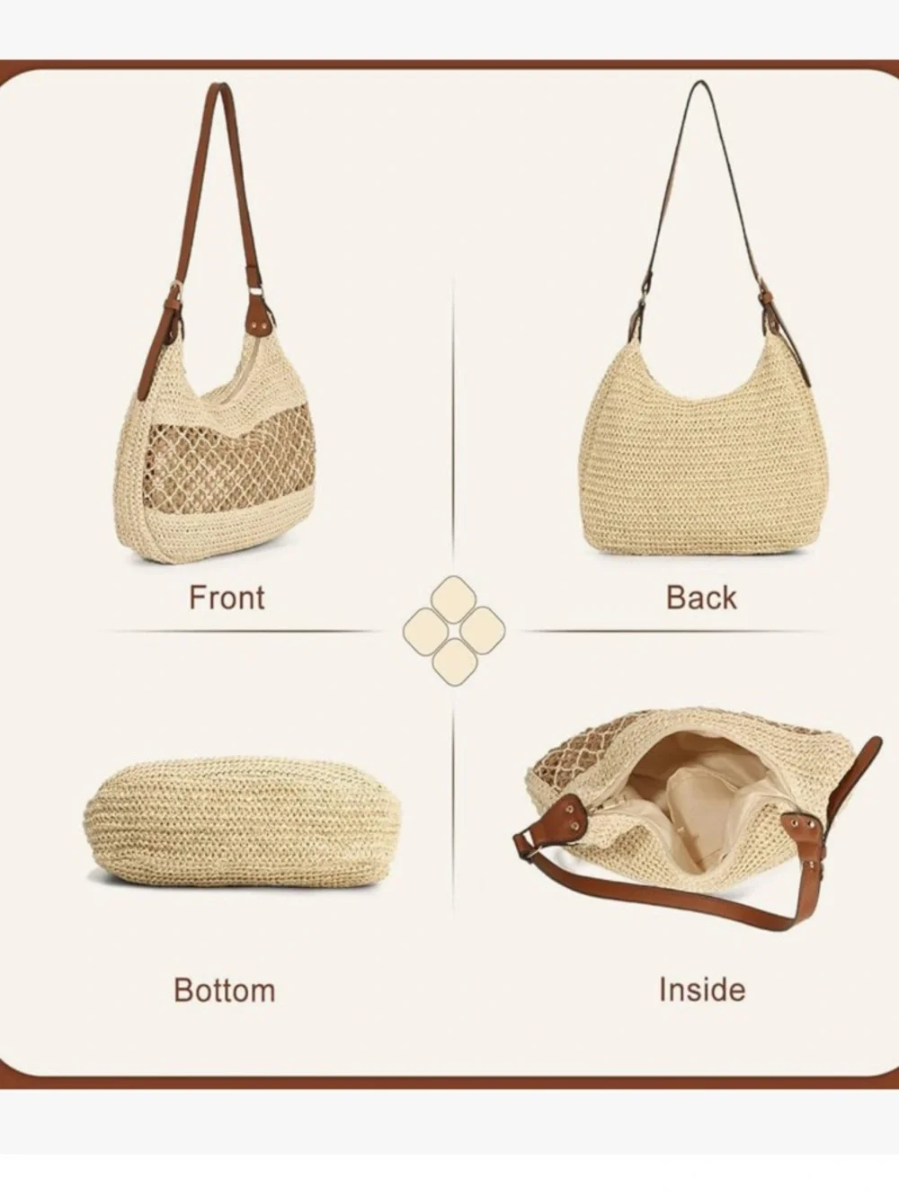 Women's Straw Weaving Hobo Bag, Woven Beach Bag